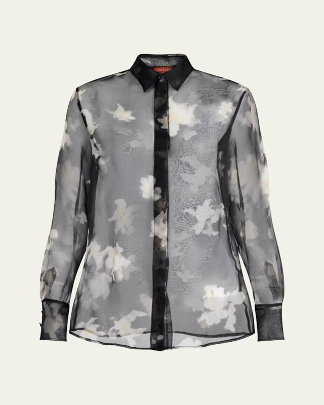 Chika Floral Silk Button-Down Top